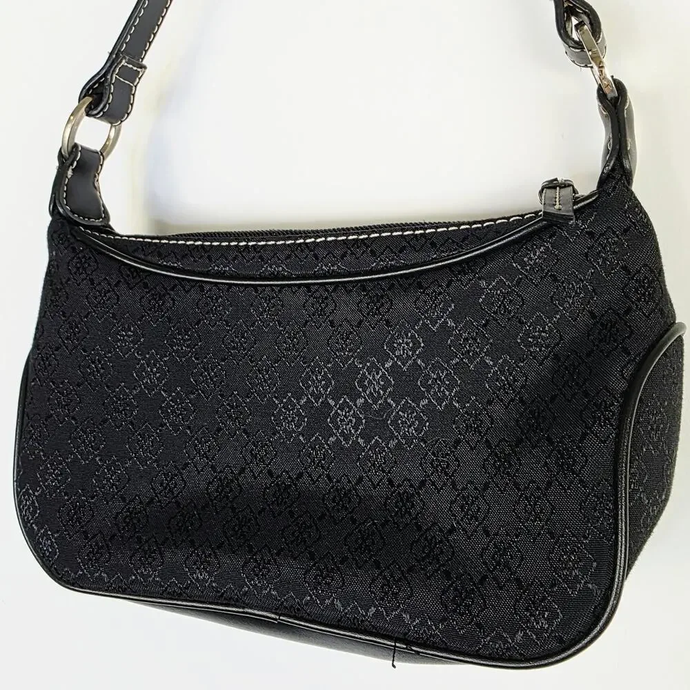 Villager Liz Clairborne Shoulder Bag Small Black Monogram Jacquard Pocket Y2K